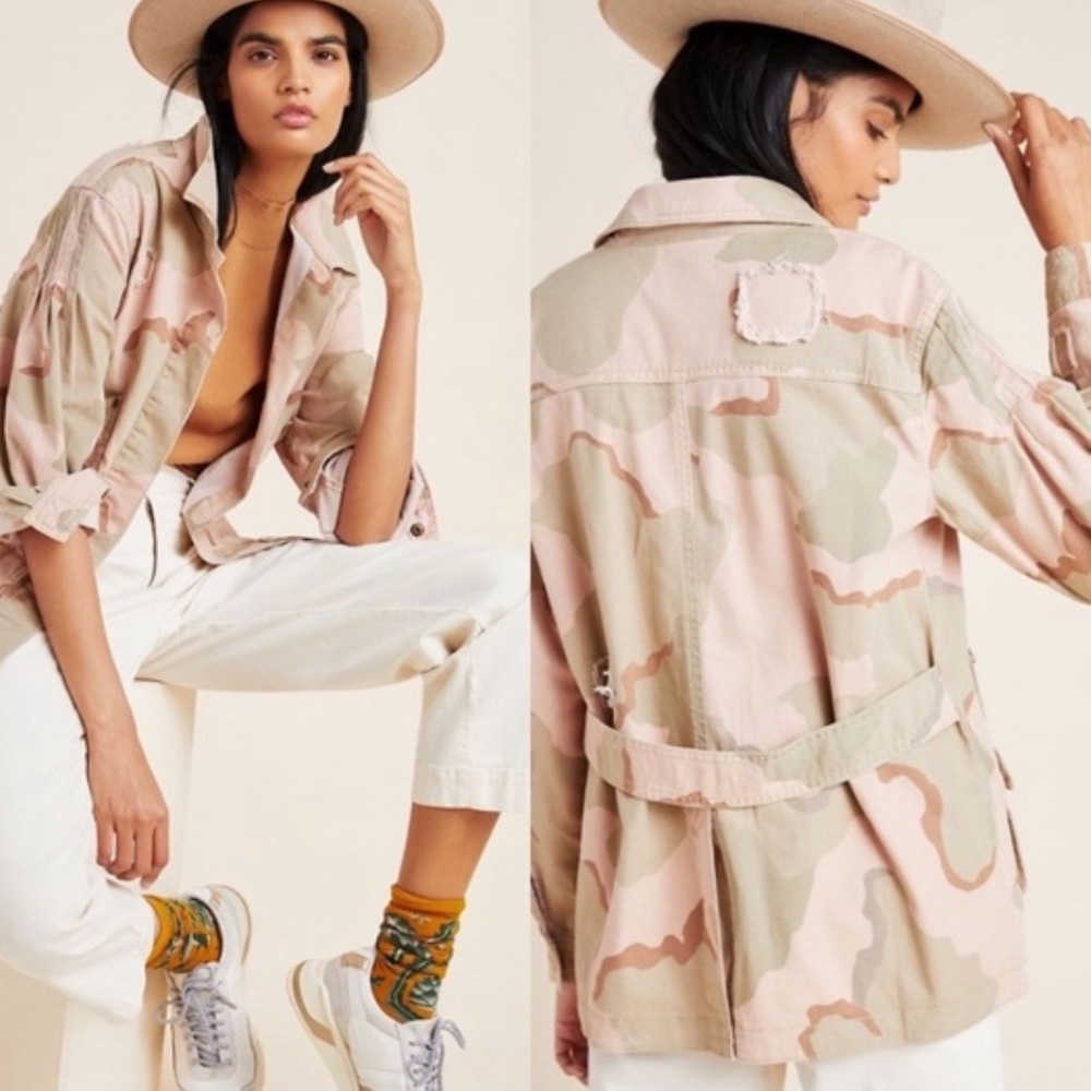 Anthropologie Lida Pink Camo Utility Jacket- Women's medium